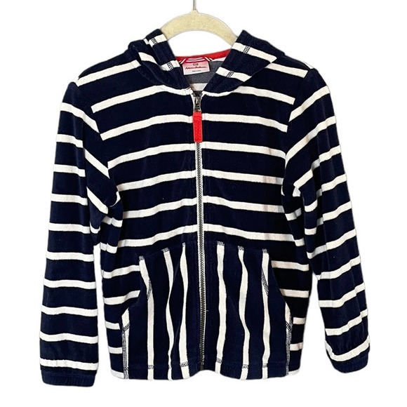 Hanna Andersson Other - Hanna Andersson Youth / Boys Navy / White Striped Terry Hoodie Size 120 6-7 Year